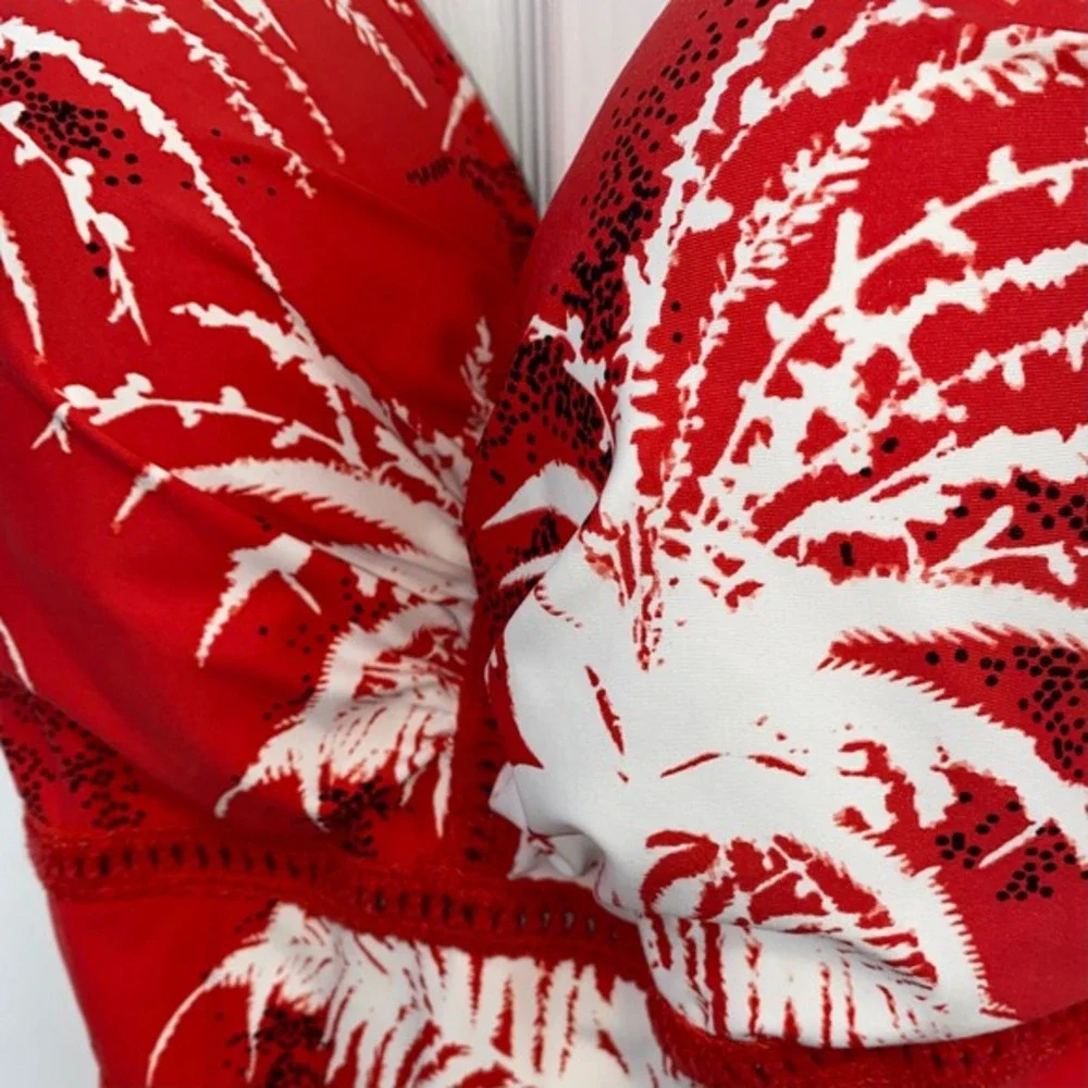 La Blanca Go Bold Bandeau One Piece Swimsuit Sz 10 Red White Palm Tummy Control
